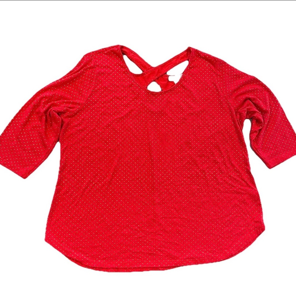 John Paul Richard Woman 2X Red Festive Holiday Christmas Party Shirt Gold Dots